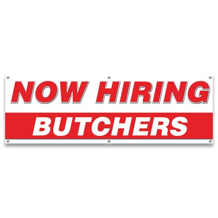 Signmission Now Hiring Butchers Banner Apply Inside Accepting Application Single Sided B-72-30208